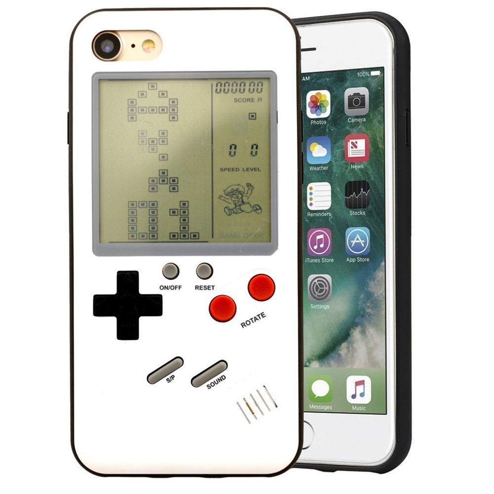 iPHONE 8 Plus / 7 Plus Retro Tetris Classic Gaming Console Handheld Game Player Case (White)